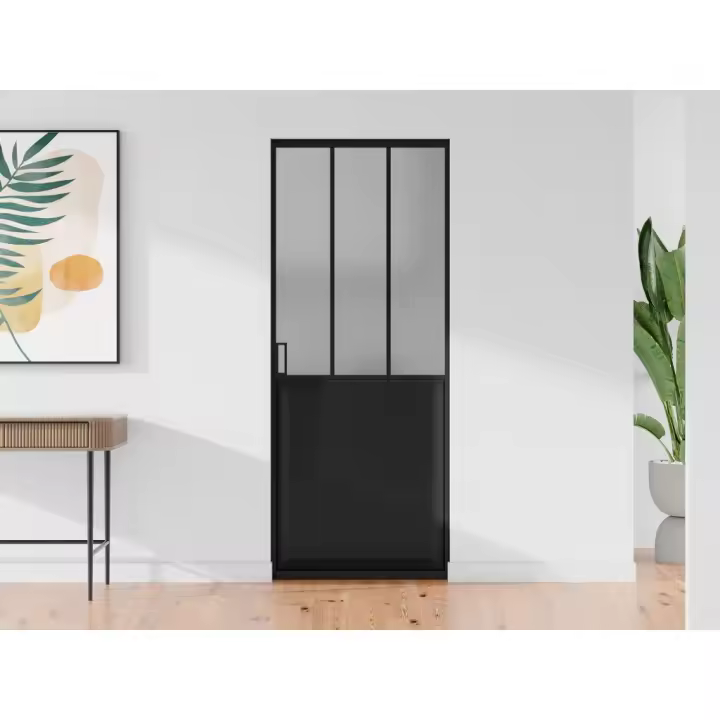 Vente-unique - Puerta corredera estilo taller empotrada - Negro y cristal templado mate - Alt. 205 x Ancho 93 cm - ARTISTO II - 1
