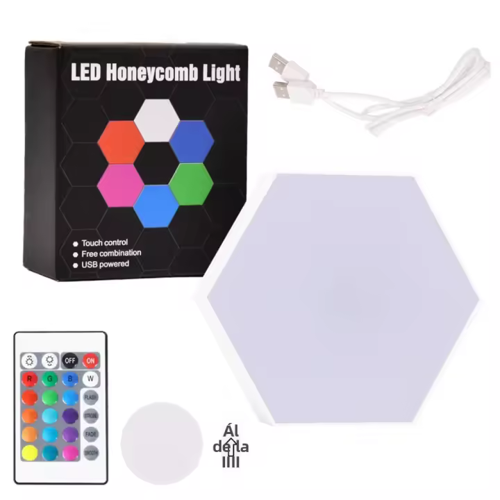 Luz De Pared Hexagonal Con Control Remoto Y Luz LED RGB Modulable USB Colorida Luz Nocturna Geométrica DIY Para Decoración De Hogar - 1