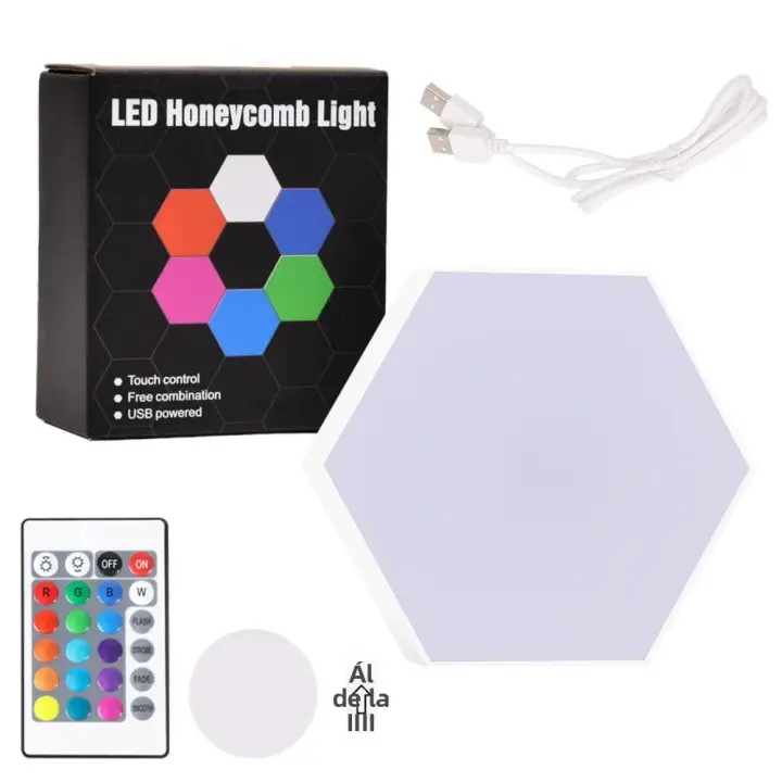 Luz De Pared Hexagonal Con Control Remoto Y Luz LED RGB Modulable USB Colorida Luz Nocturna Geométrica DIY Para Decoración De Hogar - 1