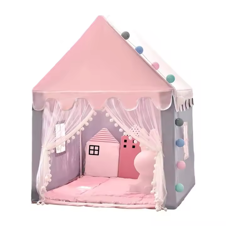 Grande Carpa Infantil Rosa Princesa Plegable 1.35M Casa De Juegos Para Niñas Decoración De Habitación De Niños Wigwam De Tela - 1