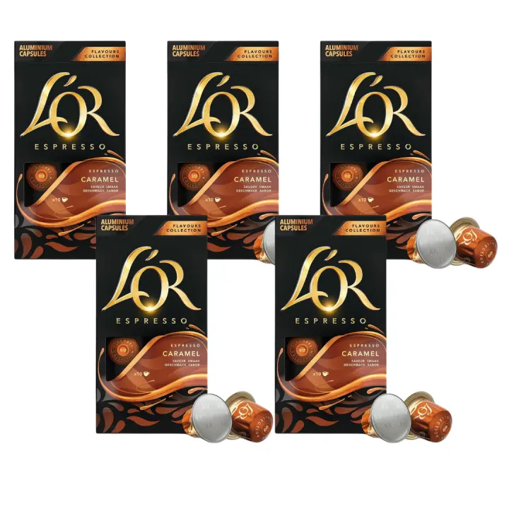 Pack 5 x L'OR Espresso Café Cápsulas Caramelo 10 Uds Compatibles con Maquina Nespresso - Qumir - 1
