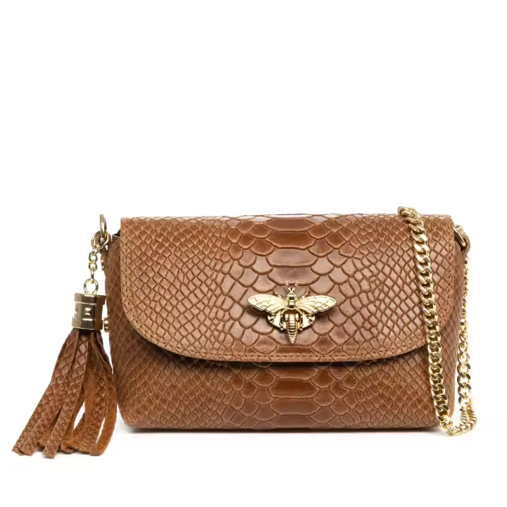 Firenze Artegiani. Amblar bolso bandolera mujer. Piel auténtica Gamuza grabado serpiente. Made in Italy. Vera Pelle Italiana. - 1