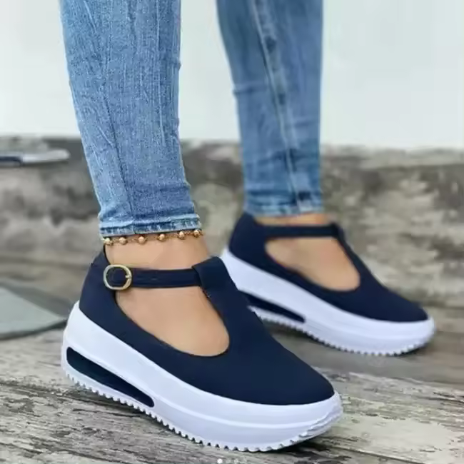 Zapatos De Plataforma Informales Para Mujer Mocasines Planos Con Punta Redonda Y Hebilla Talla 43 Zapatillas Confortables Para Todas Las Estaciones - 1