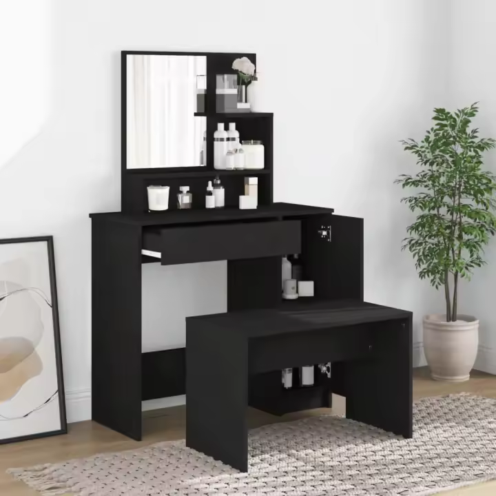 vidaXL Juego de muebles de tocador negro 86,5x35x136 cm - 1
