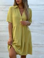 Vestido Mini Rojo Solido De Verano Para Mujer Con Volante Y Botones Estilo Casual Corto Manga Regular Cuello V Vestidos De Playa - details 3