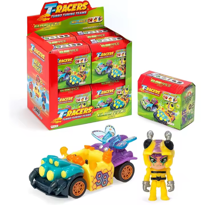 Tracer T-RACERS Serie Glow Race - Colección Completa de Coches y Pilotos Sorpresa - 1