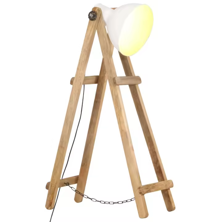 vidaXL Lámpara de pie madera maciza de mango blanca E27 - 1