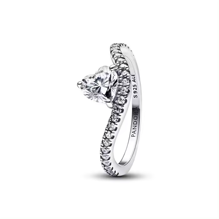 Anillo Corazón Ondulado en Pavé - 1