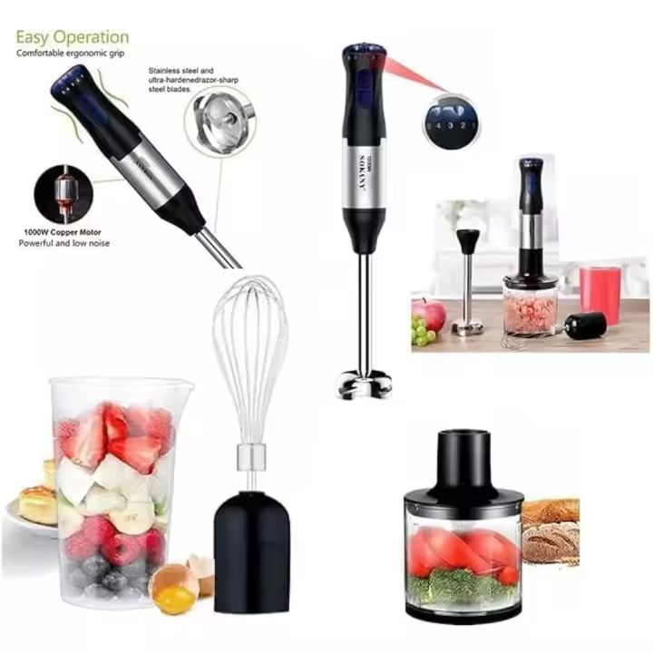 1000W 4-en-1 Palo de Inmersión de Acero Inoxidizable with Batidor de Juguetes, Tazón de Picado de 700ml y Copa de Smoothie de 500ml, purés y Más - 1