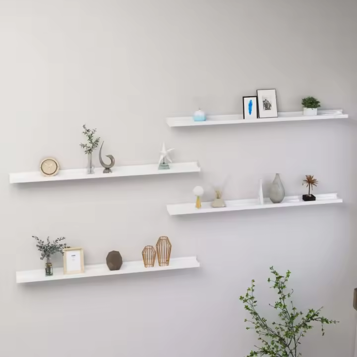 Estantes de pared 4 unidades blanco brillo 100x9x3 cm - 1