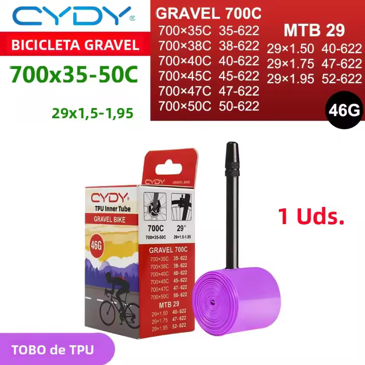 Tubo Interno De Bicicleta CYDY TPU 46g Para Rueda 700C Adecuado Para Neumáticos De Gravel 700x35-50C MTB 29x1.5-1.95 - 1