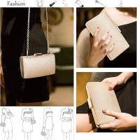 Bolso de Noche Dorado Clutch de Embrague Mujeres y Señoras Fiesta Cartera de Mano Bandolera Brillante con Cadena para Ceremonia Boda Novia Baile (Oro) - details 2