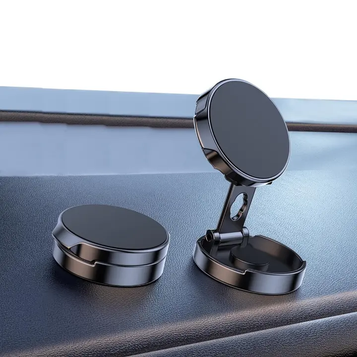 Soporte Movil Coche, Soporte Magnético para Teléfono de Coche POWERLAND - Aleación de Aluminio Negro Elegante, Rotación de 360 °, GPS y Todos Los Smartphones - 1