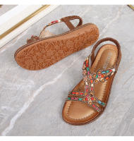 Zapatos de playa con diamantes de imitación 2025, cabeza redonda, tacón plano de alta gama, estilo hueco, cómodos zapatos de mujer para pleno verano - details 28