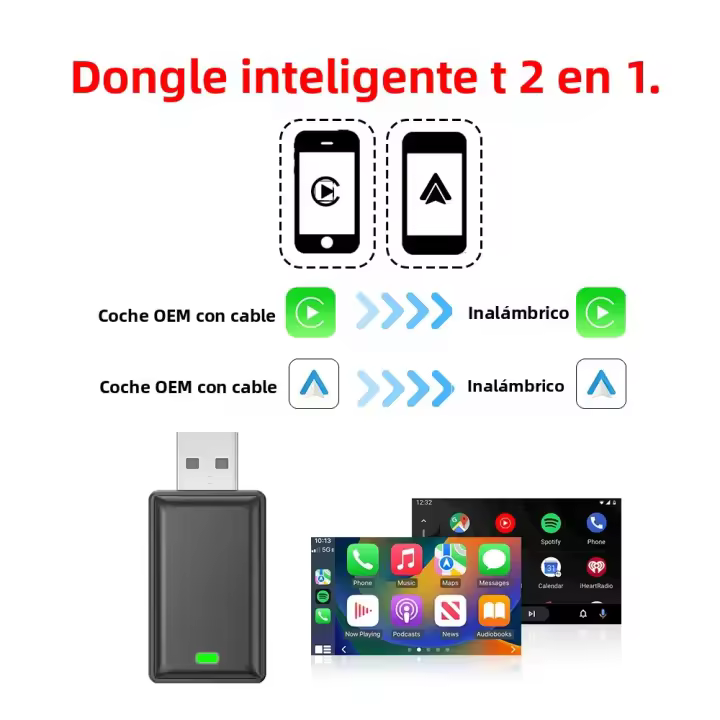 Adaptador De Auto Android Carplay Wireless 2en1 Smart Dongle Ai Box Para MG GT MG5 RX5 GS ZP Hector MG Ei5 ZS EV Gloster Marvel R Soporte Original Con Cable - 1
