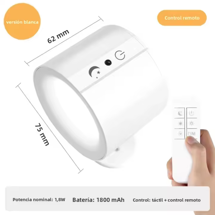 Luz De Pared LED Magnética Mini Doble Cabeza Negra/Blanca Control Remoto Ambiente Dormitorio Emergencia Luz De Pared Contemporánea - 1