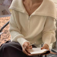 HELIAR Chaqueta De Cariátida Para Mujer Con Cierre De Cremallera Y Cuello Bajado Solido Suéter Casual De Manga Larga Abrazadora Para Oficina Otoño Invierno - details 7