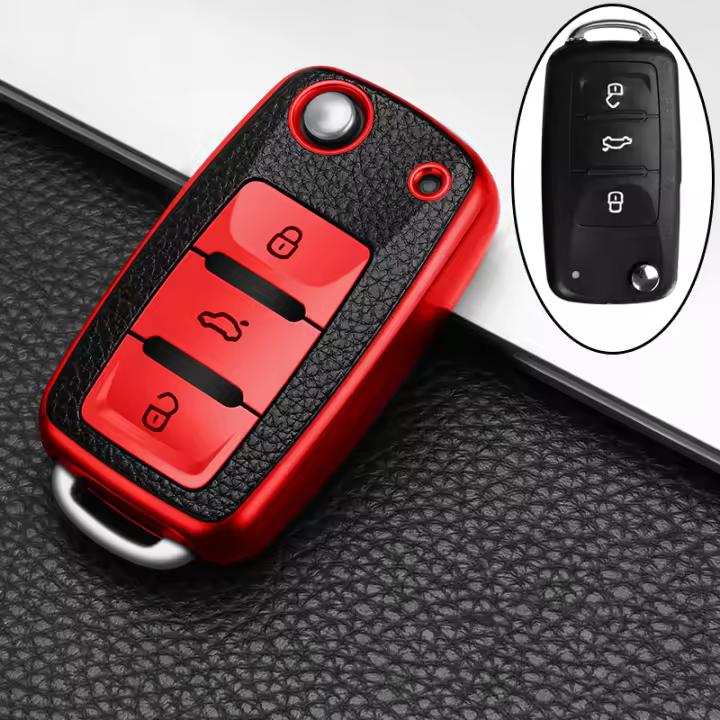 Funda De Llave De Coche En Cuero Y TPU Para VW Volkswagen Polo Tiguan Passat Golf MK Jetta Skoda Kodiaq Superb Octavia Seat - 1