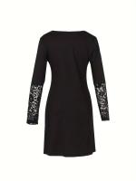 Vestido De Mujer Casual Elegante Con Cuello De Encaje Y Botones Manga Larga De Longitud De Rodilla Estilo Slim Para Edad Media - details 3