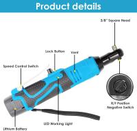 Llave de trinquete eléctrica de 100 Nm, llave eléctrica inalámbrica con 2 baterías, 18 V, herramienta de reparación de llave de trinquete de 3/8 pulgadas, 260 rpm, 8000 mAh, para reparación de - details 1