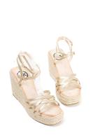 Lyla Wang sandalias doradas cuña alta de esparto con plataforma con tiras cruzadas plantilla acolchada - details 2