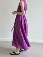 Vestido Largo Vintage De Algodón Y Lino Para Mujer REALEFT Sin Mangas Estilo Casual Suelto Con Cinturones Verano 2025 - details 4