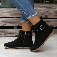 Botines De Otoño Para Mujer Zapatos Planos Botas De Tobillo Retro En Cuero Suelto Con Borlas Punta Redonda Suave Casual - details 28