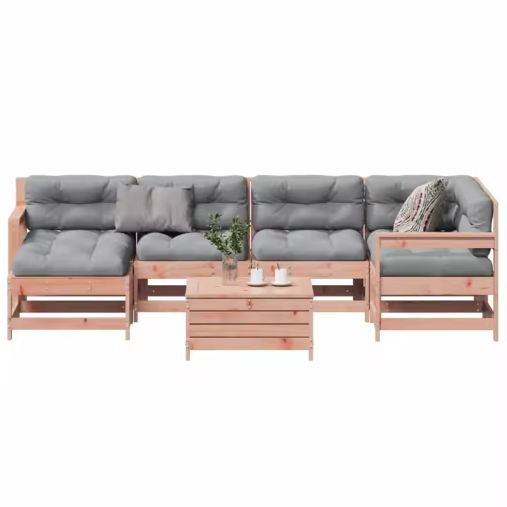 vidaXL Juego de muebles jardín 7 pzas y cojines madera abeto Douglas - 1