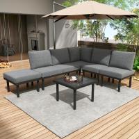 Juego de tumbonas de Jardín con Armado de Hierro galvanizado, juego de 6, juego de muebles de Jardín de Cuerda, Patos regulables, tablero de Cristal Liso, incl. Todos Los cojines de asiento y almohadones, beige/Gris - details 7