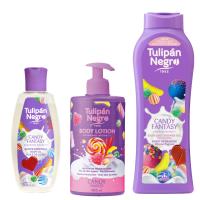 Candy Black Tulip pack aceite corporal, loción corporal y gel de ducha 650 ml hidratación intensa, suavidad y aroma dulce y delicioso para tu cuidado diario. cuida tu piel con tulipán negro, los mejores productos para tu piel y cuerpo para el baño. - details 0