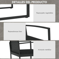 Outsunny Conjunto de Muebles de Jardín de Ratán Sintético Juego de Sofás Exterior de 5 Piezas con 2 Sofás Individuales 1 Sofá Doble y 2 Mesas de Centro para Patio Terraza Negro - details 5