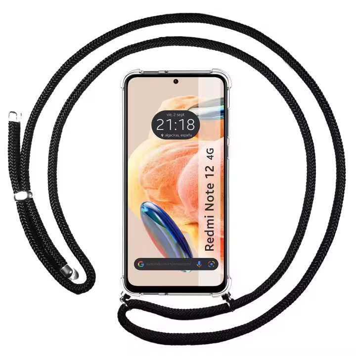 Funda Colgante Transparente para Xiaomi Redmi Note 12 4G con Cordon Negro - 1