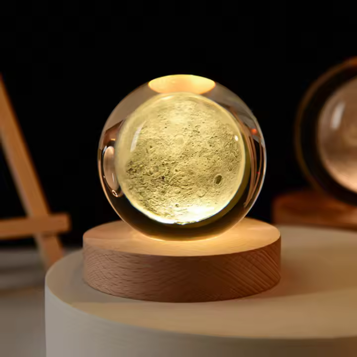 Lámpara De Noche LED 3D Cristal Sfera De 6cm Con Imagen Del Sistema Solar Y Santa Claus Para Decoración De Hogar Y Dormitorio Regalos Para Niños - 1