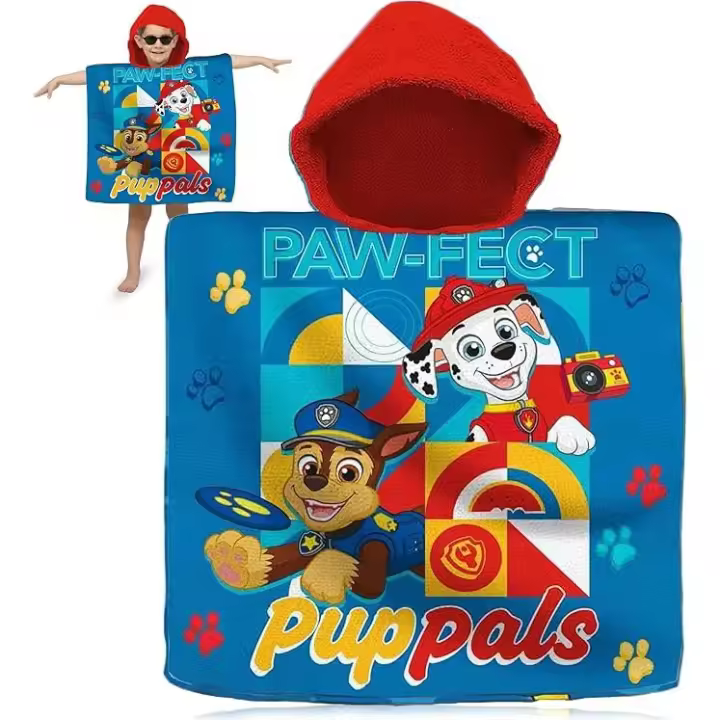 Poncho toalla niños de Paw Patrol 100% algodón , Toalla de Playa Infantil Paw Patrol con Capucha Toalla de Baño Poncho Toalla Poncho para Niñas Niños de 2 a 8 años de 60cm x 60cm, 300gsm - 1