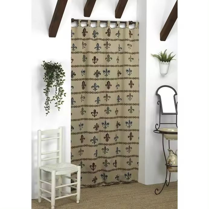 DHESTIA HOME Cortina Rústica Alpujarras 140x250 Cm Dhestia Home con Presillas y Flores de Lys - 1