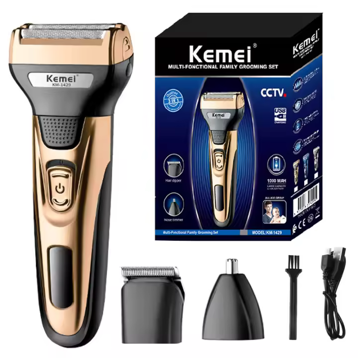 Kit De Aseo 3 En 1 Kemei Para Hombres Cepillo De Barba Y Cabello Afeitadora De Cuerpo Nariz Y Orejas Cuchilla Recargable - 1