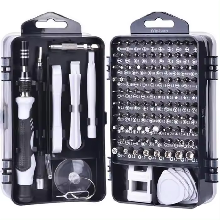 Juego de destornilladores de precisión 115 en 1, herramienta de reparación de teléfonos inteligentes para teléfonos, computadoras portátiles, gafas, relojes, juguetes, joyas (gris) - 1
