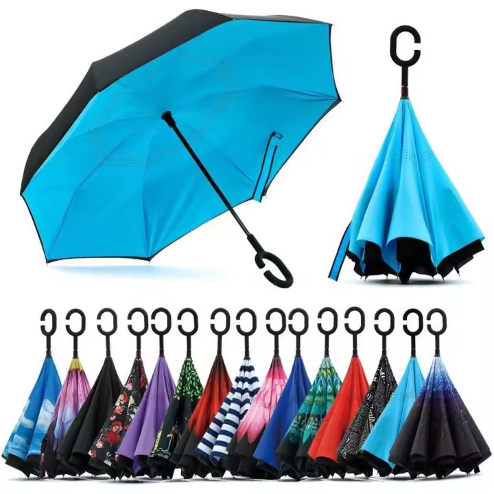 Paraguas Invertido de Doble Capa, Sombrilla de 2 Capas, Paraguas Reversibles Plegable de Manos Libres Autoportante, Paraguas a Prueba de Viento Anti-UV Para la Lluvia del Coche al Aire Iibre - 1