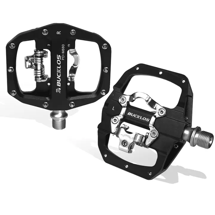 Pedales de Bicicleta de Montaña BUCKLOS 2023 PD-M680 Función Doble Plano & Bloqueo Ajuste Shimano SPD 9/16 'Material Aluminum/Aleación Type de Pedal Autobloqueante Hecho de Aluminio - 1