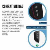 Banner - Funda silicona mando llave del coche 3 botones compatible con VW Golf negro-rojo