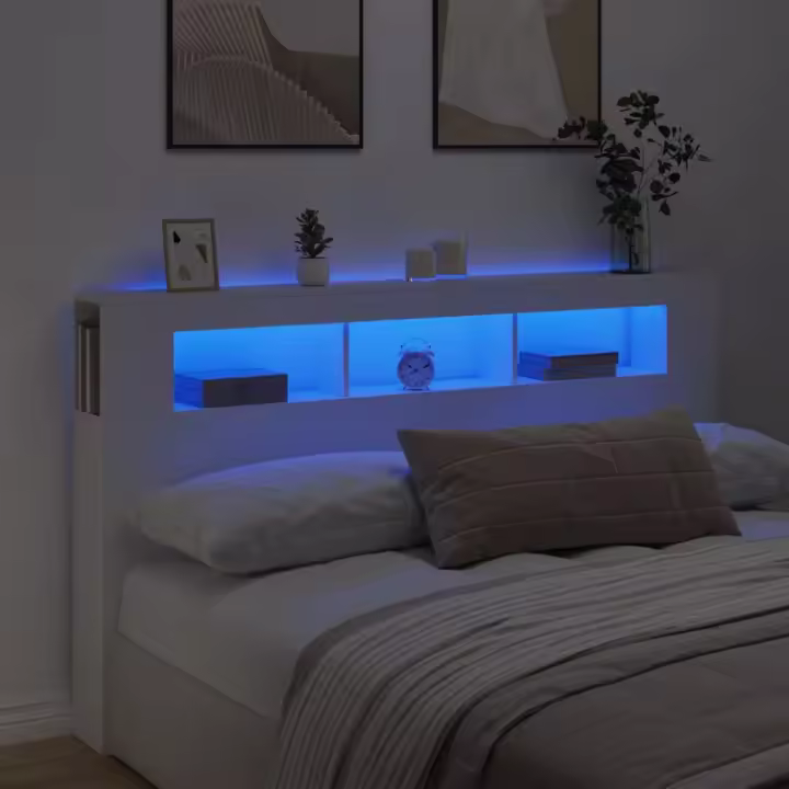 vidaXL Cabecero con LED madera de ingeniería blanco 180x18,5x103,5 cm - 1