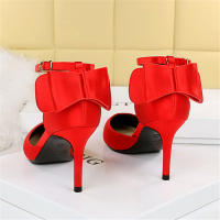 Sandalias Elegantes De Satén Para Mujer Verano Con Nudo De Mariposa Bajo Tacón 8cm 10cm Bota Larga De Boda Rojo Tinto Zapatos Bigtree - details 18