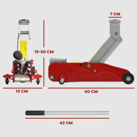 HOMCOM Gato Hidráulico para Coche de 2 Toneladas Gato Hidráulico con Altura Ajustable 12-30 cm y 4 Ruedas para Apoyar Coches Automóviles Rojo y Amarillo - details 2