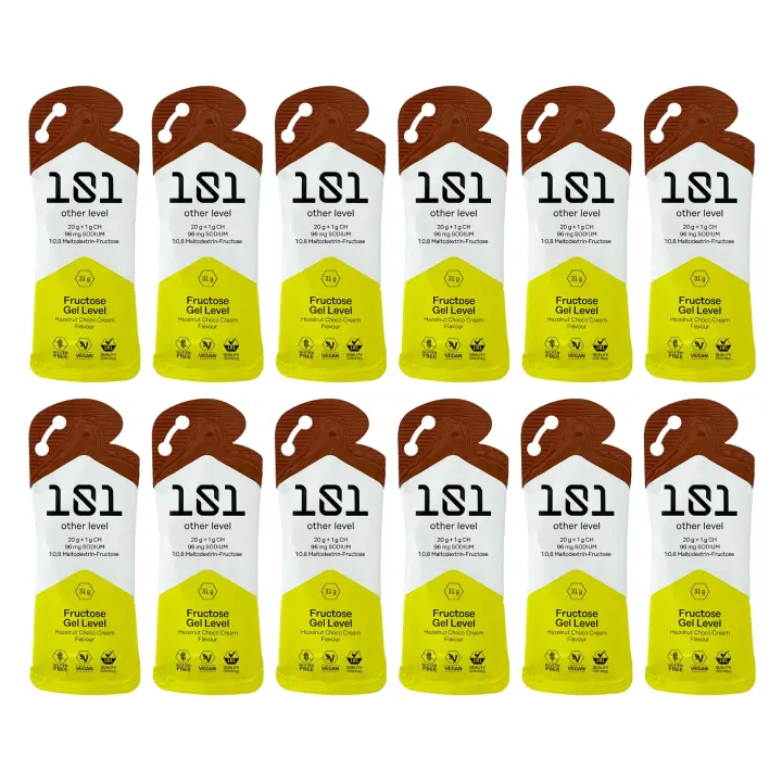 101 OTHER LEVEL PACK 12 FRUCTOSE GEL LEVEL 31 GRAMOS - 21G CHO + 96MG SODIO - SABOR HAZELNUT CHOCO CREAM - 1