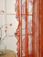 Cortinas De Encaje Naranja De 78 Pulgadas Con Espejo Redondo Para Sala De Estar Dormitorio Balcones Decoración De Hogar Y Fiestas - details 13