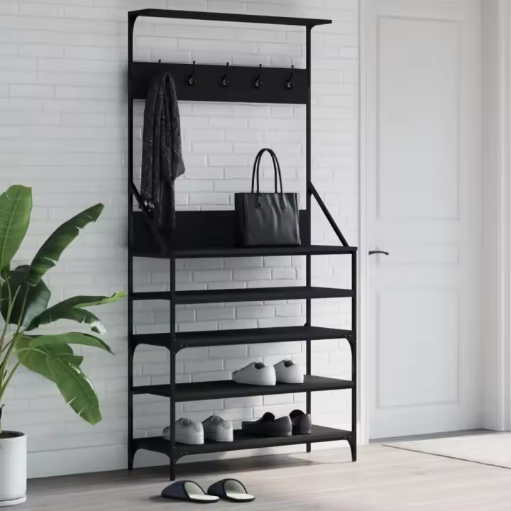 vidaXL Perchero con zapatero negro 90x34x184 cm - 1