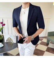 Traje De Verano Para Hombre 2025 De Alta Calidad Con Mangas De Siete Puntos Estilo Moderno Y Elegante Talla M-5XL Azul Rayado Transpirable Y Fresco - details 15