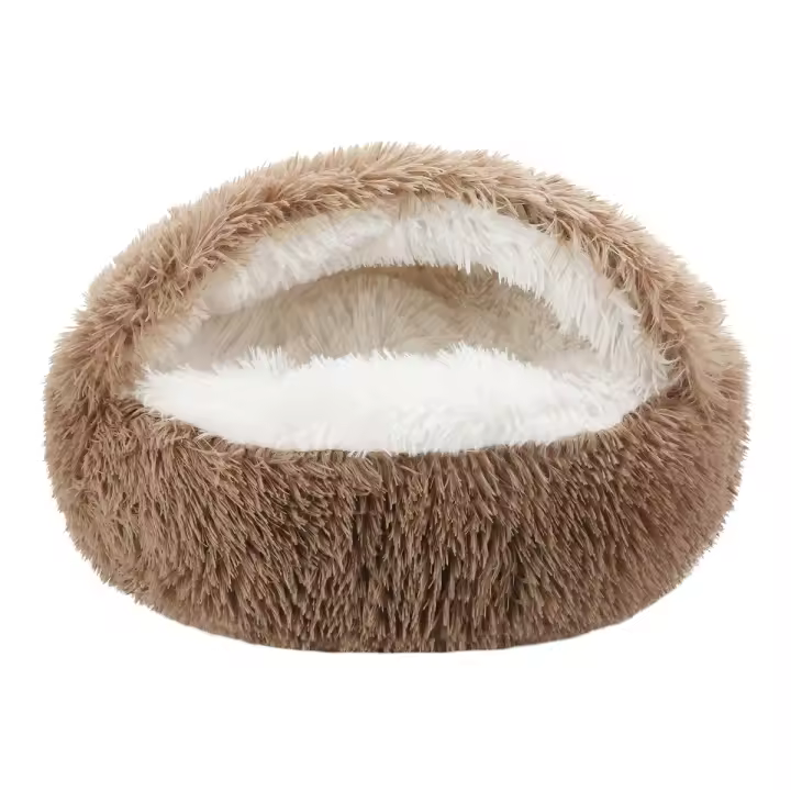 Cama Redonda Para Gato Con Capucha Fluffy Cueva Donut Para Gatos Y Pequeños Perros De Interior Almohadilla Calmante Para Gatos - 1