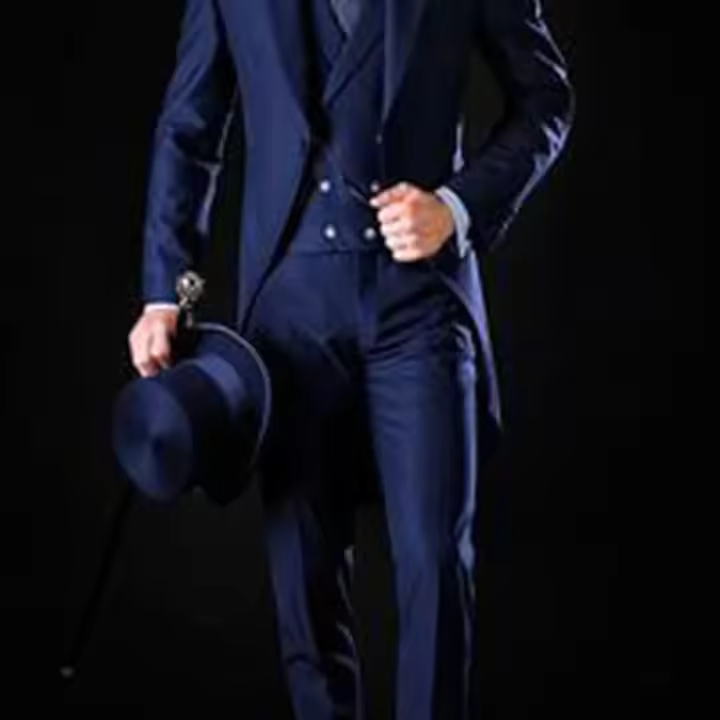 Traje De Boda Formal Para Hombre Azul Marino 3 Piezas Con Chaqueta De Pico Y Pantalones Chaleco Ajustado Tuxedos Casuales - 1