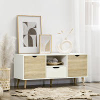 HOMCOM Mueble de TV con Cajón 2 Puertas y Compartimiento Mesa para TV para Televisores de hasta 50 Pulgadas Aparador de Salón para Dormitorio 110x40x50 cm Blanco y Natural - details 1